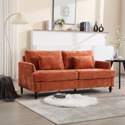 Orange Chenille Mid-Century 2-Seat Loveseat,Brown Wood Legs