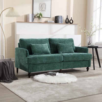 Mid-Century Modern Emerald Chenille 2-Seat Loveseat, Wood Legs