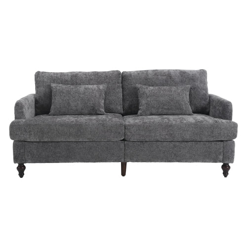 Mid-Century Modern Gray Chenille 2-Seat Loveseat, Wood Legs