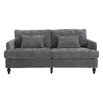Mid-Century Modern Gray Chenille 2-Seat Loveseat, Wood Legs