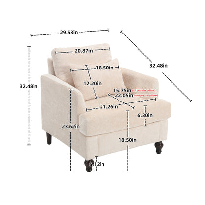 Beige Chenille Tufted Studded Wood-Frame Mid-Century Accent Chair