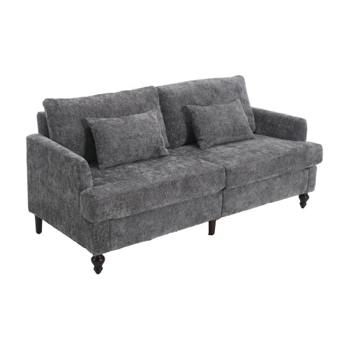 Mid-Century Modern Gray Chenille 2-Seat Loveseat, Wood Legs