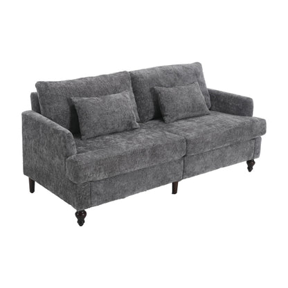 Mid-Century Modern Gray Chenille 2-Seat Loveseat, Wood Legs