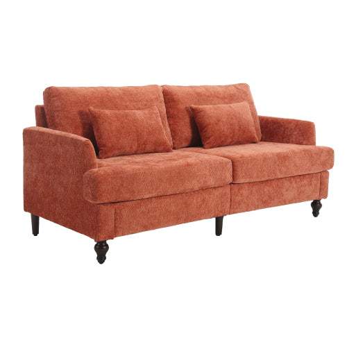 Orange Chenille Mid-Century 2-Seat Loveseat,Brown Wood Legs