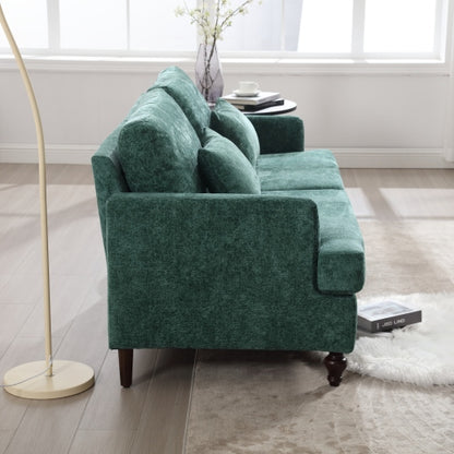 Mid-Century Modern Emerald Chenille 2-Seat Loveseat, Wood Legs