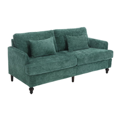 Mid-Century Modern Emerald Chenille 2-Seat Loveseat, Wood Legs