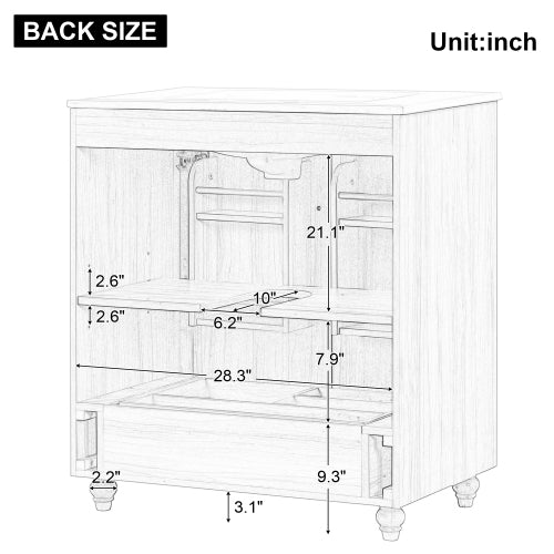 30" Bathroom Vanity with Sink Combo, Multi-functional Bathroom Cabinet with Doors and Drawer, MDF Board, Natural