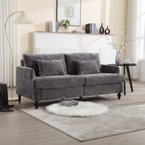 Mid-Century Modern Gray Chenille 2-Seat Loveseat, Wood Legs