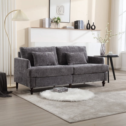 Mid-Century Modern Gray Chenille 2-Seat Loveseat, Wood Legs