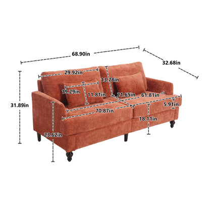 Orange Chenille Mid-Century 2-Seat Loveseat,Brown Wood Legs