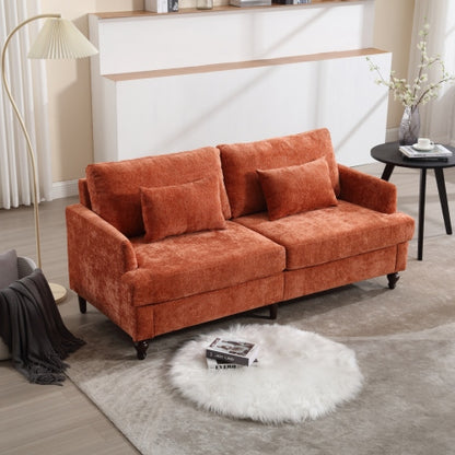 Orange Chenille Mid-Century 2-Seat Loveseat,Brown Wood Legs
