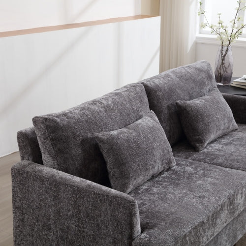 Mid-Century Modern Gray Chenille 2-Seat Loveseat, Wood Legs