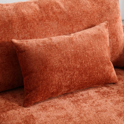 Orange Chenille Mid-Century 2-Seat Loveseat,Brown Wood Legs