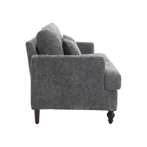 Mid-Century Modern Gray Chenille 2-Seat Loveseat, Wood Legs