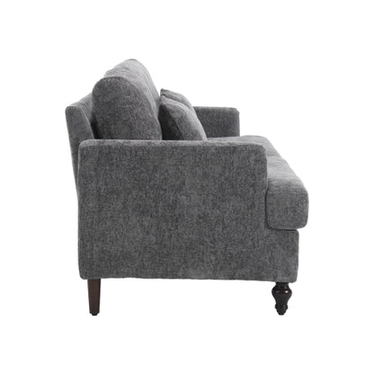 Mid-Century Modern Gray Chenille 2-Seat Loveseat, Wood Legs