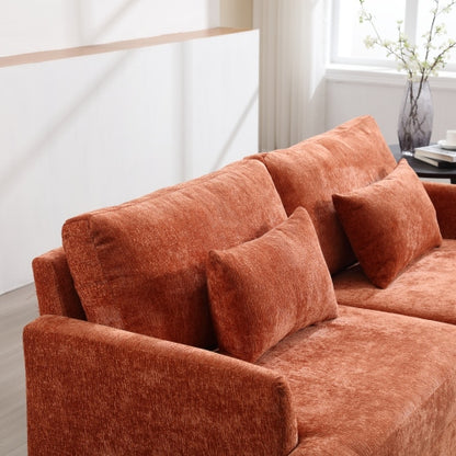 Orange Chenille Mid-Century 2-Seat Loveseat,Brown Wood Legs