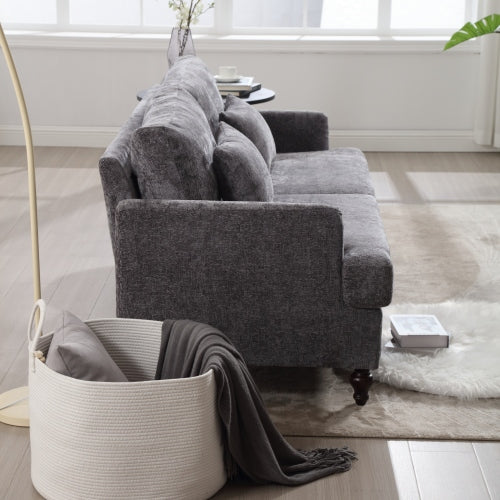 Mid-Century Modern Gray Chenille 2-Seat Loveseat, Wood Legs