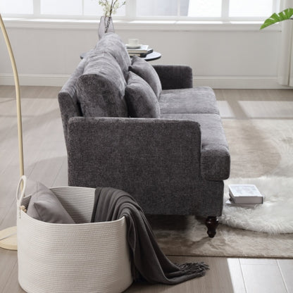 Mid-Century Modern Gray Chenille 2-Seat Loveseat, Wood Legs
