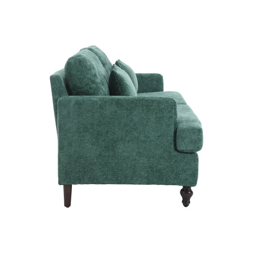 Mid-Century Modern Emerald Chenille 2-Seat Loveseat, Wood Legs