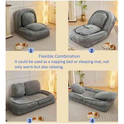 Gray Human Dog Bed 5-Position Adjustable Foldable Floor Lazy Sofa