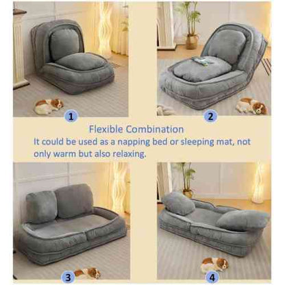Gray Human Dog Bed 5-Position Adjustable Foldable Floor Lazy Sofa