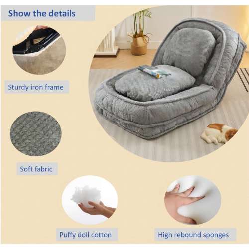Gray Human Dog Bed 5-Position Adjustable Foldable Floor Lazy Sofa