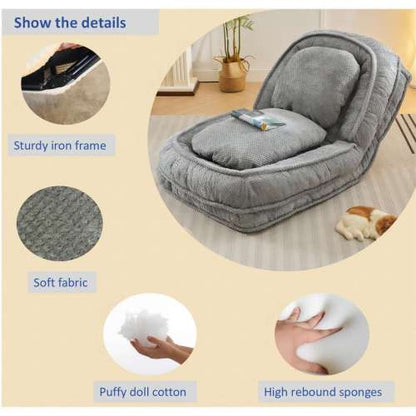Gray Human Dog Bed 5-Position Adjustable Foldable Floor Lazy Sofa