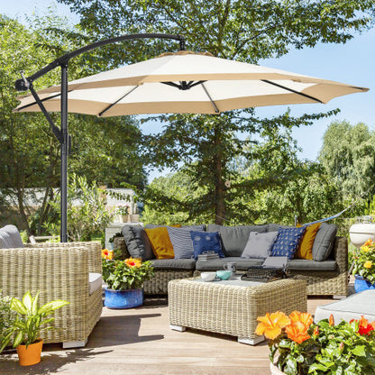 Outsunny 10FT Cantilever Umbrella, Offset Patio Umbrella with Crank and Cross Base for Deck