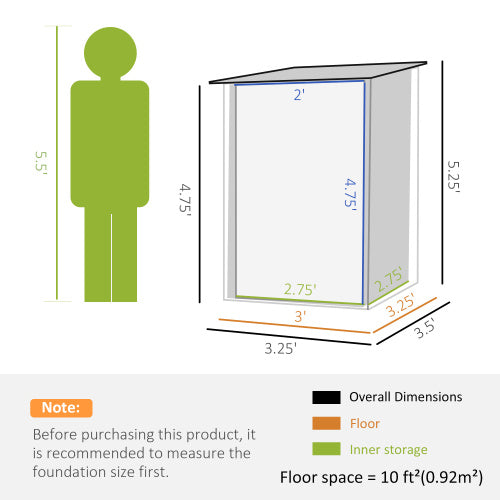 Outsunny 3.3' x 3.4' Outdoor Storage Shed, Galvanized Metal Utility Garden Tool House, 2 Vents and Lockable Door for Backyard, Bike, Patio, Garage, Lawn, Gray