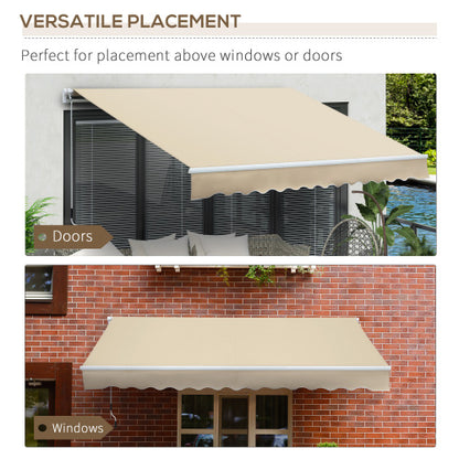 Outsunny 12' x 8' Retractable Awning Patio Awnings Sun Shade Shelter with Manual Crank Handle, 280g/m² UV & Water-Resistant Fabric and Aluminum Frame for Deck, Balcony, Yard, Cream White