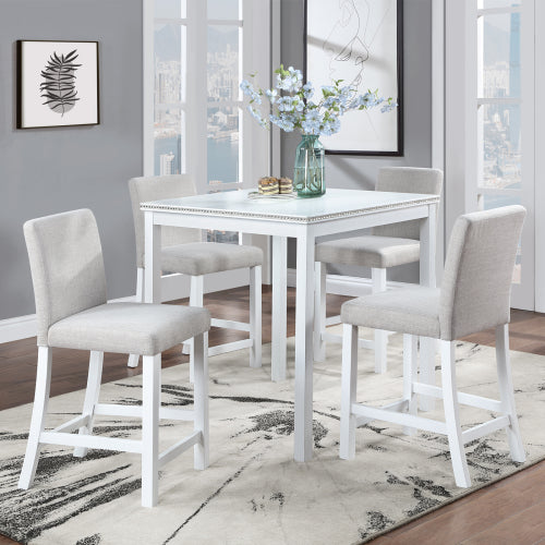 Square Counter Height Table with Crystal Inlay, White