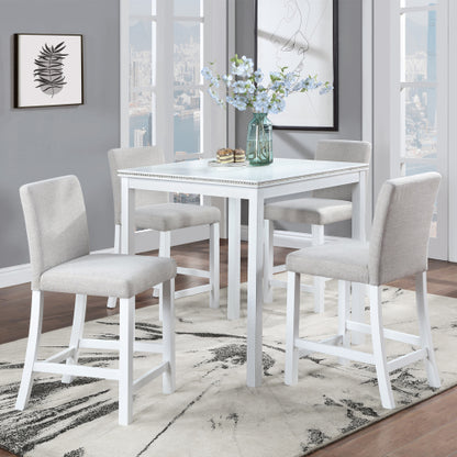Square Counter Height Table with Crystal Inlay, White