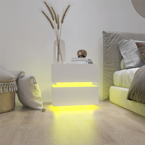 White High Gloss 2-Drawer Nightstand with RGB LED & Bluetooth