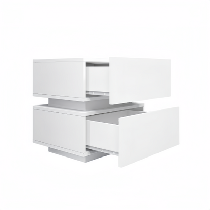 White High Gloss 2-Drawer Nightstand with RGB LED & Bluetooth