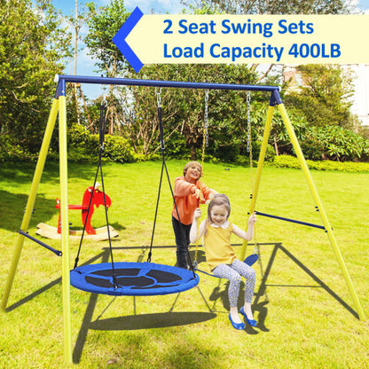 2 in 1 Swing Set With Hammock Swing, Belt Swing for Backyard