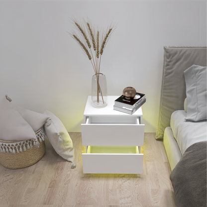 White High Gloss 2-Drawer Nightstand with RGB LED & Bluetooth