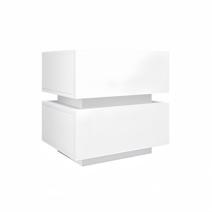 White High Gloss 2-Drawer Nightstand with RGB LED & Bluetooth