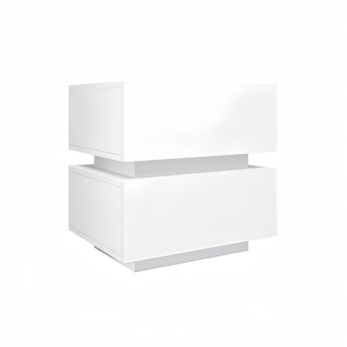 White High Gloss 2-Drawer Nightstand with RGB LED & Bluetooth