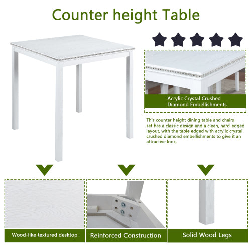 Square Counter Height Table with Crystal Inlay, White