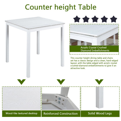 Square Counter Height Table with Crystal Inlay, White