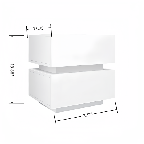 White High Gloss 2-Drawer Nightstand with RGB LED & Bluetooth