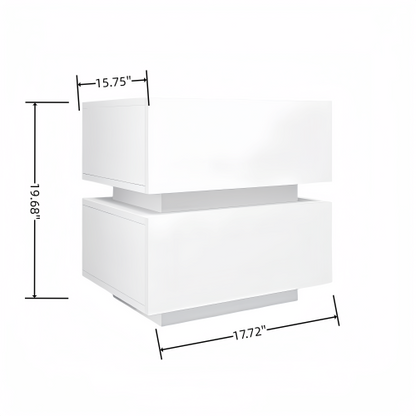 White High Gloss 2-Drawer Nightstand with RGB LED & Bluetooth