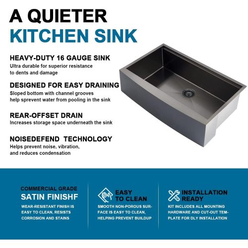 36 Inch Apron Front Workstation Farmhouse Sink 16 Guage Gunmetal Matte Black Stainless Steel Kitchen Sink Single Bowl Farm Sink