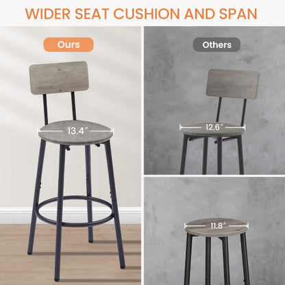 Bar Table Set with 2 Bar stools PU Soft seat with backrest, Grey, 43.31inch  L x 15.75inch  W x 35.43inch  H.