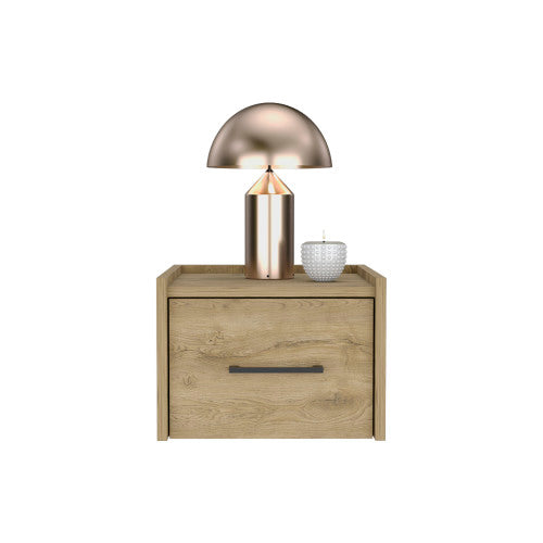 Floating Nightstand with Drawer, Wall Mounted Bedside Table, Macadamia Finish