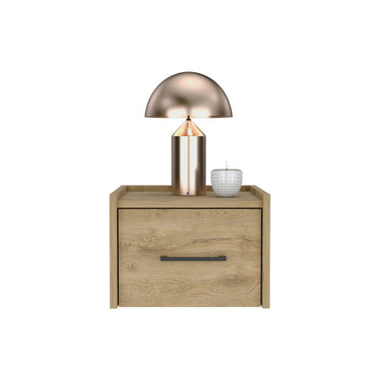Floating Nightstand with Drawer, Wall Mounted Bedside Table, Macadamia Finish