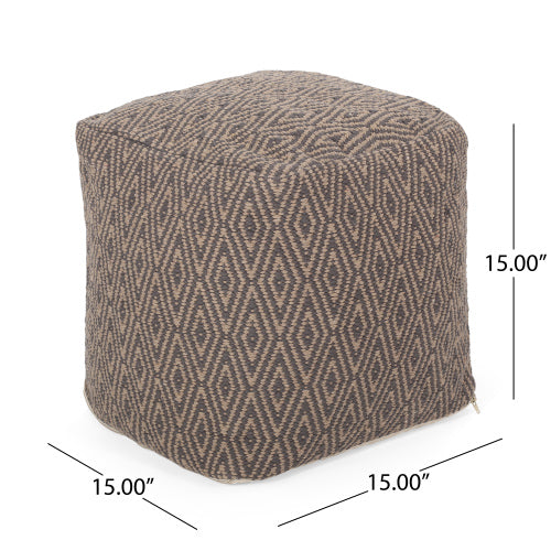 Dark Grey & Brown Hand-Loomed Cotton Ottoman Pouf, Diamond Pattern Floor Foot Stool for Home Decor
