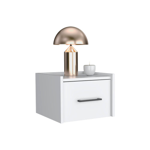White Floating Nightstand with Drawer, Wall Mounted Bedside Table, Modern Space Saving Storage Shelf for Bedroom