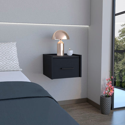 Floating Nightstand with Drawer, Wall Mounted Bedside Table, Space Saving Storage Shelf, Modern Bedroom Nightstand, Black