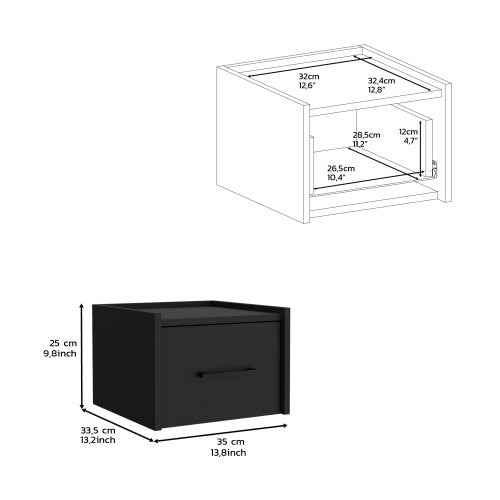 Floating Nightstand with Drawer, Wall Mounted Bedside Table, Space Saving Storage Shelf, Modern Bedroom Nightstand, Black